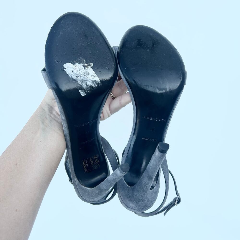 Balenciaga Maillon Suede Ankle Strap Heels Gray Grey Silver 41 Pumps 11 - Picture 5 of 11